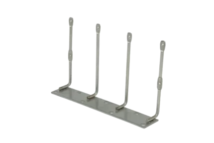 Base em inox com quatro postes para cabos dissuasores de aves